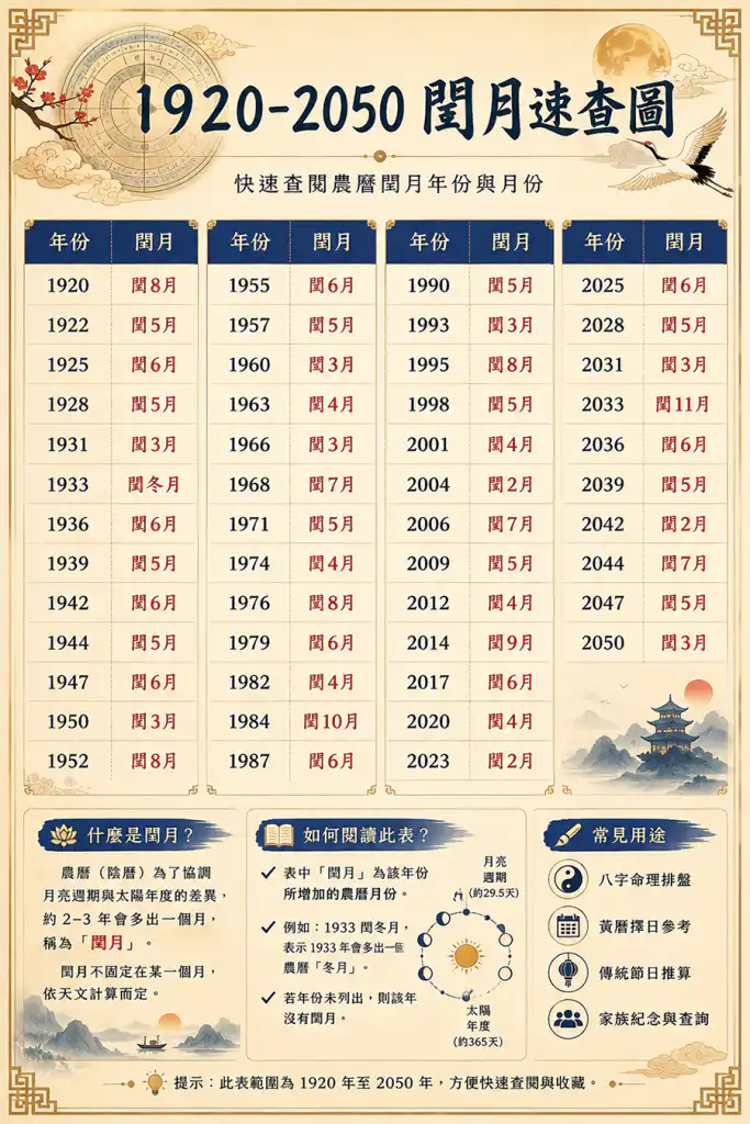 八字閏月速查圖